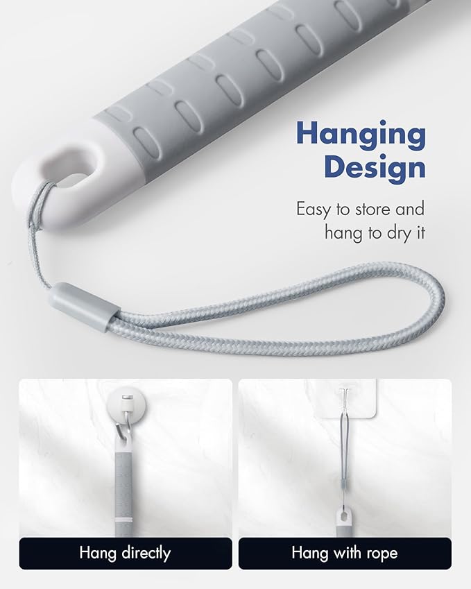 Back Scrubber Body Shower Brush: Anti Slip Long Handle Bath Brush with Stiff and Soft Bristles - Showering Exfoliator Wet or Dry Brushing for Women, Men, Elderly (Grey)