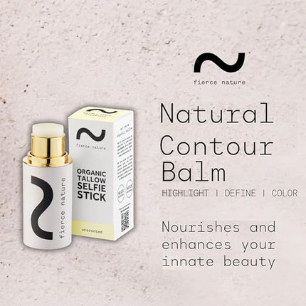 fierce nature Selfie Stick Tallow Balm – 3-in-1 Natural Beauty Stick for Contour, Blush, Lips & Face Moisturizing – Hydrating, Non-Toxic Makeup Balm (Natural)