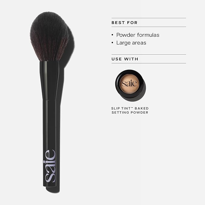 Saie All-Over Powder Makeup Brush - Fluffy Tapered Powder Brush for All-Over Application & Effortless Product Pickup - Made with Ultra-Soft, Cruelty-Free & Vegan Bristles (1 Count)