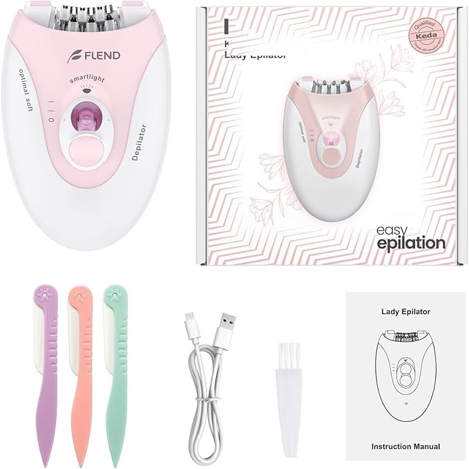 Smooth Glide Epilator for Women, 2 Speeds Facial Hair Removal Device with LED Light, 36 Tweezers & Massage Pad. Rechargeable Facial Hair Removal Epilator for Bikini, Arms, Legs, and Face