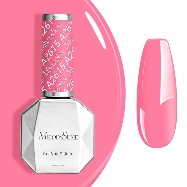 MelodySusie 0.5fl oz Bright Pink Gel Nail Polish, Nails Soak Off UV LED Light Pink Gel Polish Gift for Women Nail Art Manicure Salon DIY Nail Design Decoration at Home-A2615