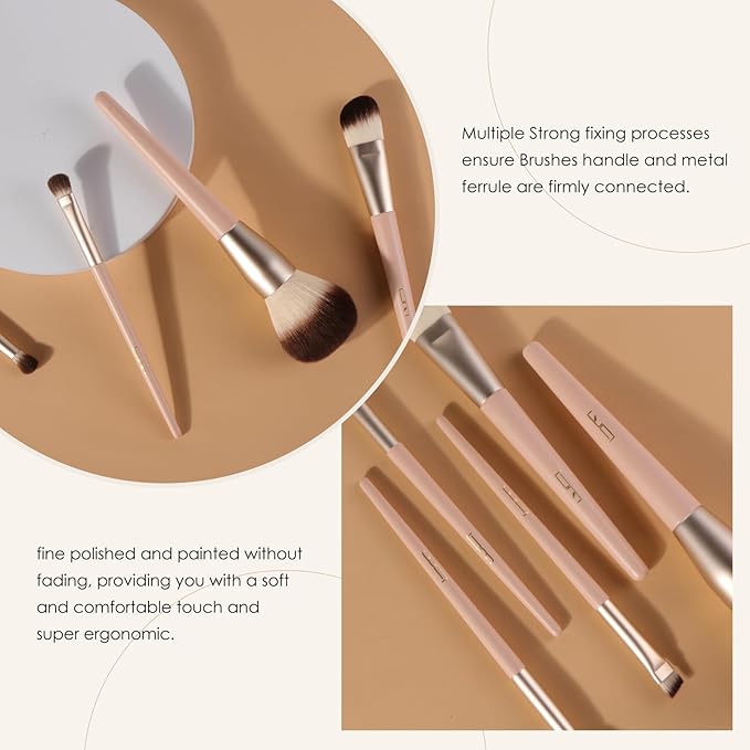 Professional Face Makeup & Foundation Brush Set 5Pcs, Premium Base Brush Kit For Face, Foundation Brush Blush Brush Blurring Angled Liner Crease Brush