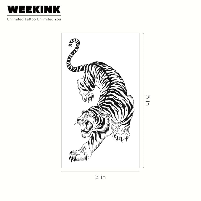 Tiger Temporary Tattoo for Men & Women – 3x5 Inch Realistic Black Ink Beast Fake Tattoo, Bold Animal Body Art for Arm, Chest, Back & Shoulder