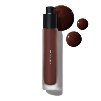 MAKE Beauty Diffusion Dew Skin Tint. Sheer to Medium Coverage Radiant Finish. Blurring, Smoothing, and Brightening for Glowing Complexion. Enhanced with Niacinamide and Adenosine. Espresso 20