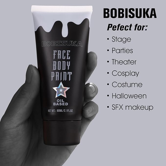 BOBISUKA Grey Face Paint, Oil-based Face Painting Kit for Grayscale Makeup, Cream Body Paint for Skull, Clown, Vampire Halloween Cosplay, Costume, Party, Stage, Theater, SFX Special Effect Makeup