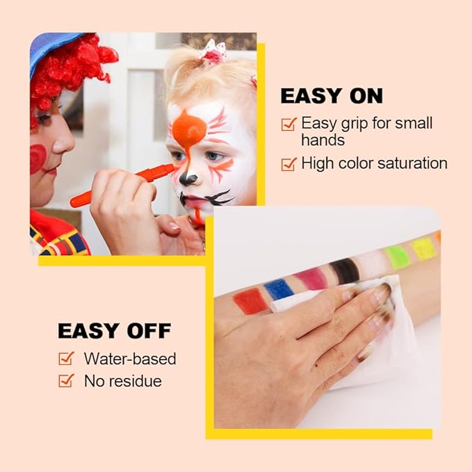 8 Color Face Painting Kits for Kids, Beesjuy Water Based Face Paint Kit, Makeup Kit Plant Ingredients Face Crayons, Painting Party for Adults&Kids (3 Neon)