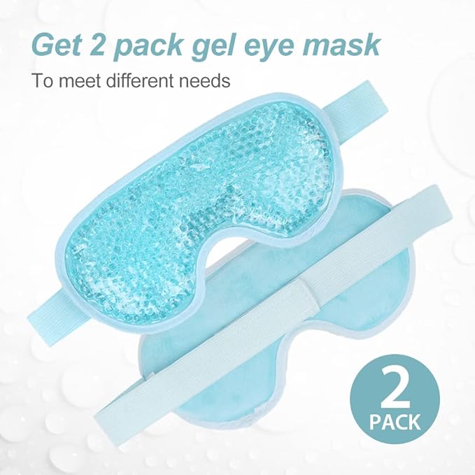 NEWGO Cooling Eye Mask for Puffy Eyes, Cold Eye Mask Eye Ice Pack for After Eyes Surgery, Tension Stress Relief, Itchy Eyes, Headaches, Dark Circles - Blue (Blue-2Pack)