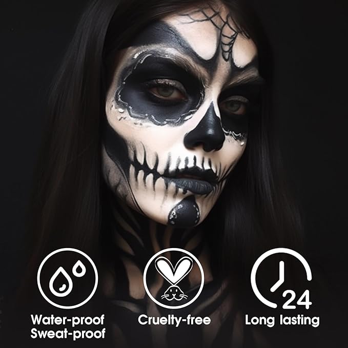 BADCOLOR Black White Face Body Paint Stick Eye Black for Adults Children Softball Football Baseball Sports, Non-Toxic Hypoallergenic for Halloween SFX Makeup Cosplay Joker Costume Parties