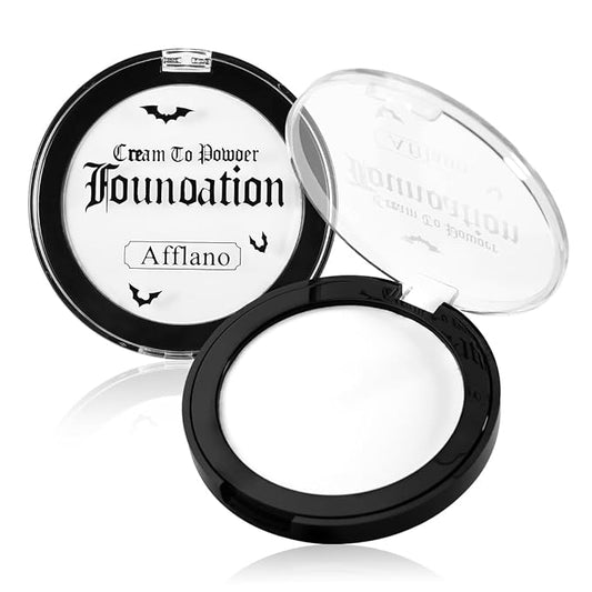 Goth White Foundation Makeup, White Face Body Paint High Coverage Cream to Powder, Waterproof Face Painting Makeup for Clown Zombie Halloween Costume, Professional Greasepaint for Stage SFX Cosplay