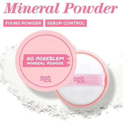 TOUCH IN SOL No Poreblem Mineral Powder – No Sebum Setting Powder for Oily Skin, Oil Control Blurring Finish, Translucent Korean Makeup, K-Beauty Essential (0.17 oz)