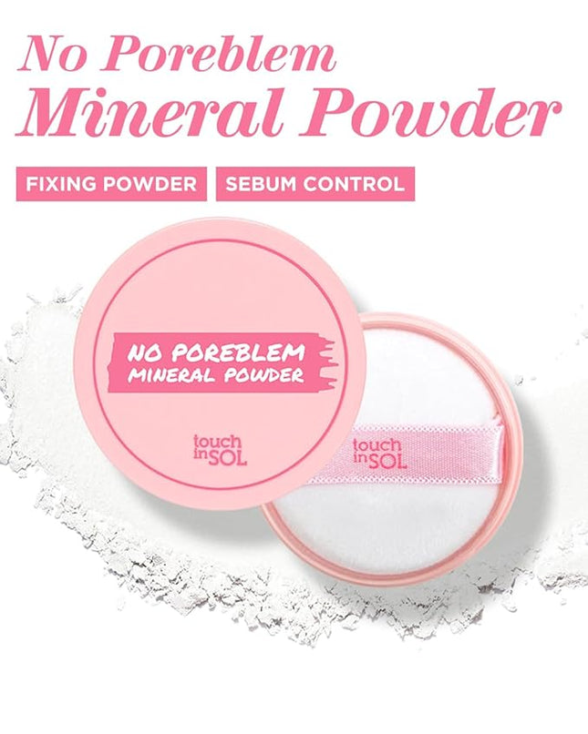 TOUCH IN SOL No Poreblem Mineral Powder – No Sebum Setting Powder for Oily Skin, Oil Control Blurring Finish, Translucent Korean Makeup, K-Beauty Essential (0.17 oz)