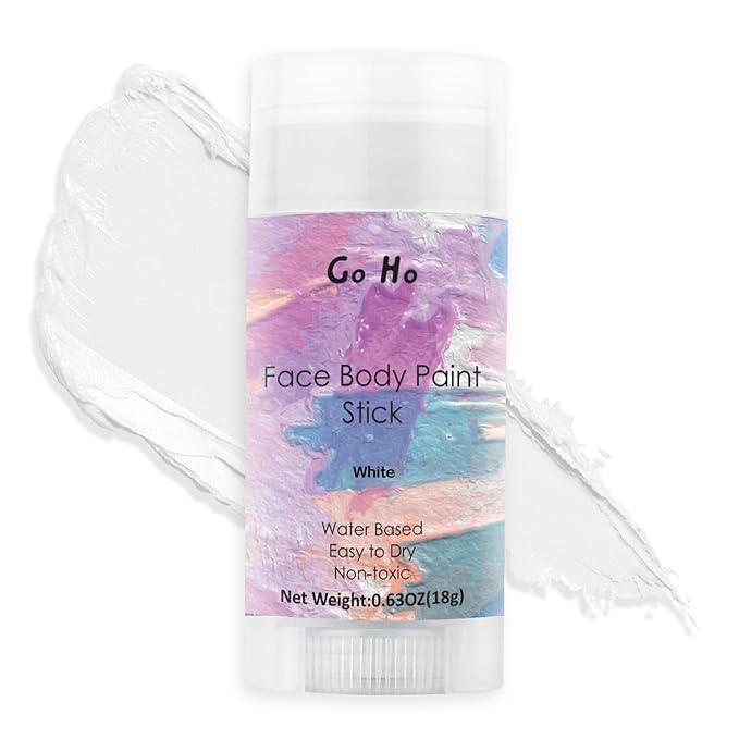 Go Ho Clown White Face Body Paint Stick,Water Based Cream to Powder Face Painting,Easy-to-use Face Paint for Halloween Cosplay SFX Zombie Skeleton Vampire Clown Makeup,0.63oz
