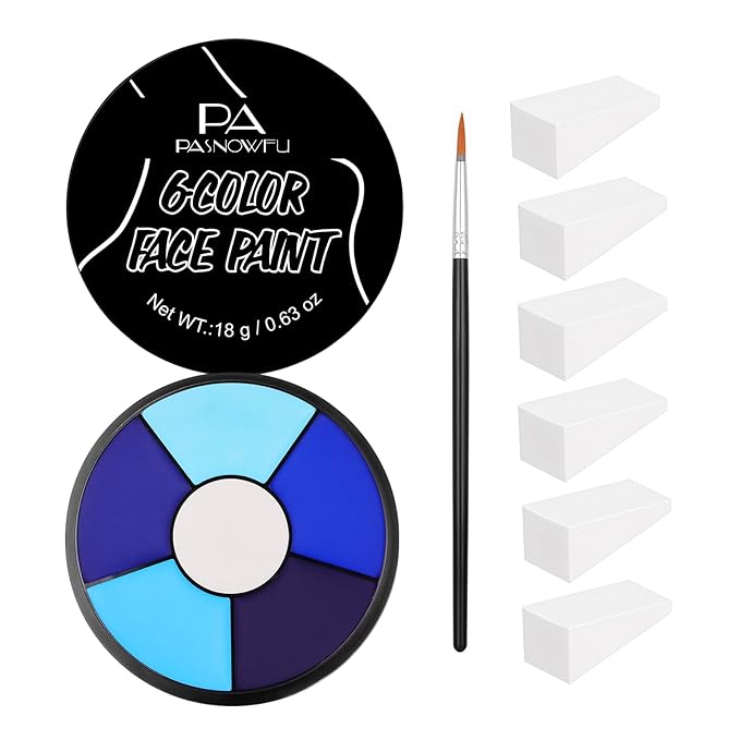 Blue Face Body Paint, Professional 6 Colors Body Paint SFX Makeup Palette, Cream Water Based Blue Face Paint for Cosplay Halloween SFX Avatar Costumes Mystique Smurf Clown Skeleton Makeup