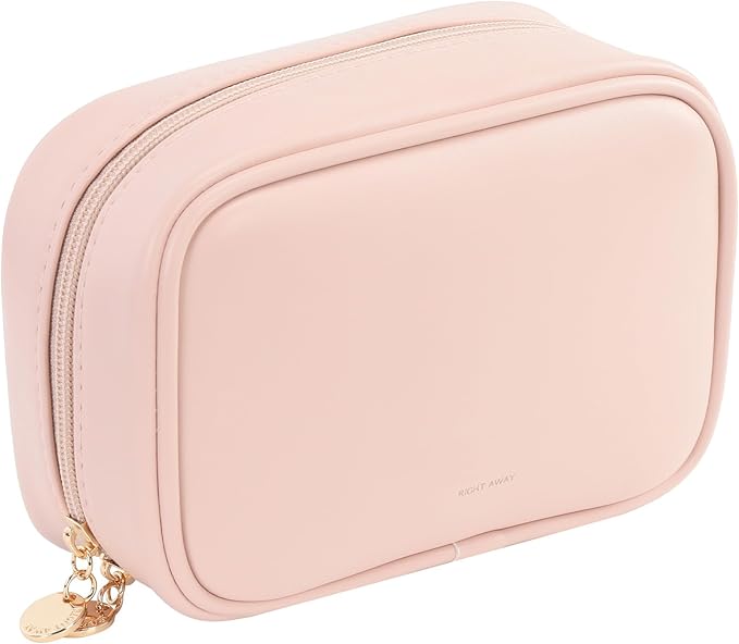 RIGHT AWAY Small Makeup Bag for Purse,Travel Cosmetic Bag Organizer for Women,Cute Make Up Pouch Waterproof Toiletry Bag with Zipper,Portable Makeup Case Skincare Bag for Travel Accessories(Pink)