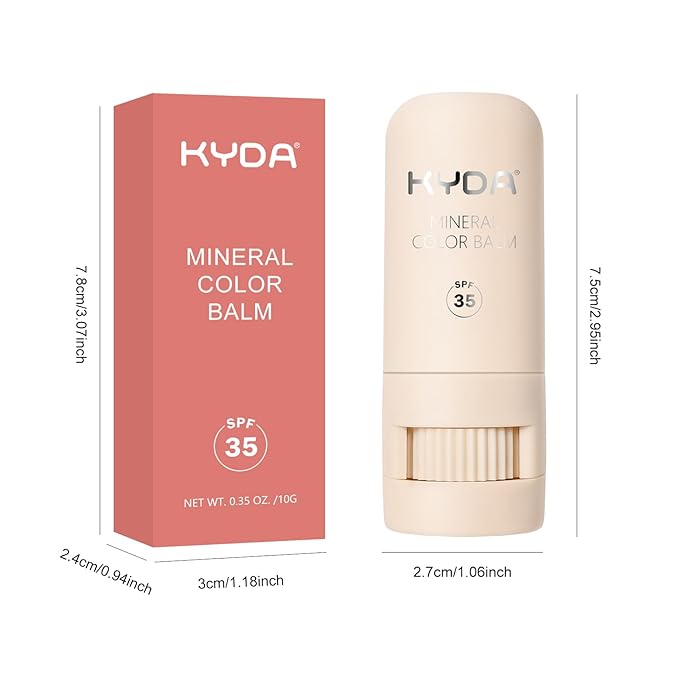 KYDA Mineral Color Balm, SPF 35, Buildable Shimmer Color for Lip and Cheek, Natural Shimmer Cream Blush Stick, Lightweight Blendable, Multiuse Makeup Balm, SHY