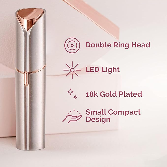 Facial Hair Remover for Women, Painless Hair Removal Device Portable Womens for Lip, Chin with USB Rechargeable, Rose Gold