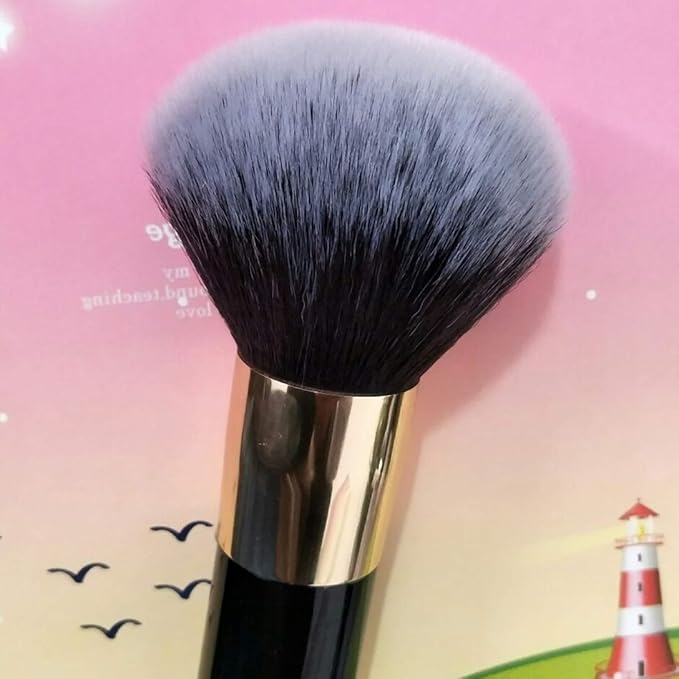 Makeup Brush Powder Brush Foundation Blush Bronzer Contour Face Blender Brush Professional Mineral Blending Buffing Kabuki Brushes Thick and Dense Soft Synthetic Fibers (Black&Golden Plus)