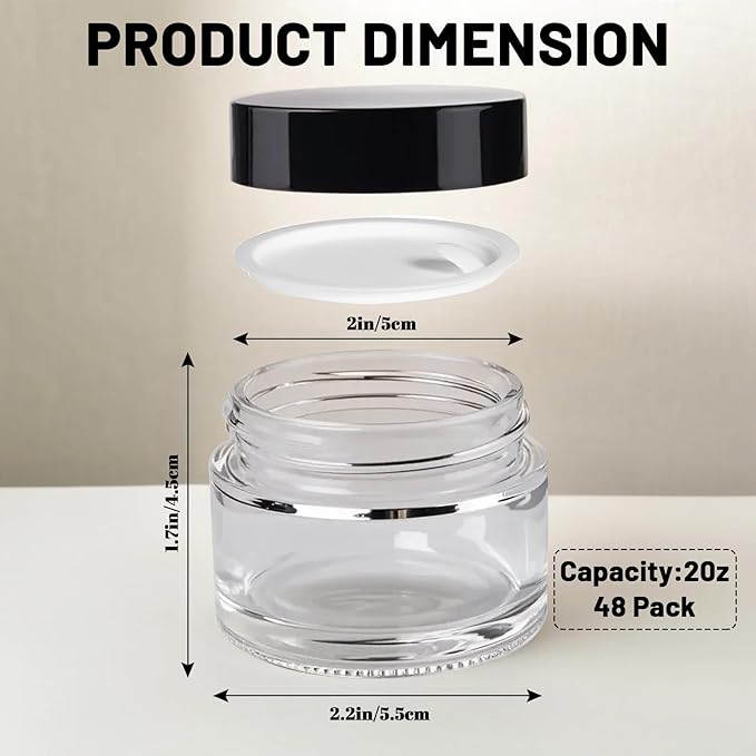2oz Glass Jars with Lids, Cosmetic Jars with Lids, 48 pack