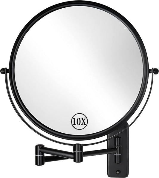 DECLUTTR 9 Inch Large Wall Mounted Makeup Mirror, 1X/10X Magnifying Mirror Double-Sided, 360° Swivel Extendable Makeup Mirror for Bathroom, Black