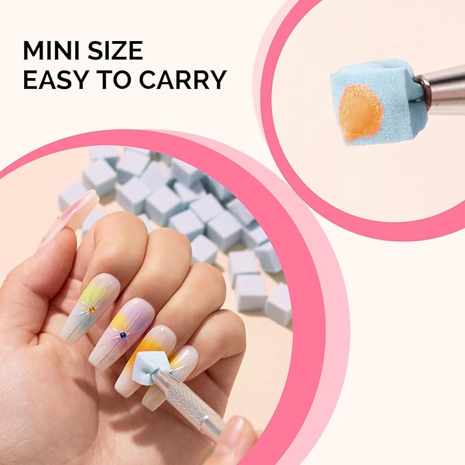 MelodySusie 100Pcs Soft Nail Sponges for Ombre, Nail Art Sponges With Grabbing Pen, Blooming Nails, Gradient Nail, Manicure Nail Art Tools, Professional Accessories for Home and Salon Use, Blue