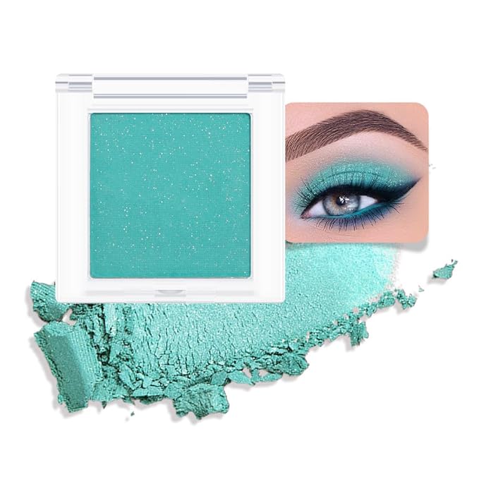Shimmer Single Eye Shadow Palette Makeup, Mint Green Shimmer Monochrome Eyeshadow Halloween Birthday Party Wear For Green Blue Eye, Pigmented Waterproof Sombras Para Ojos