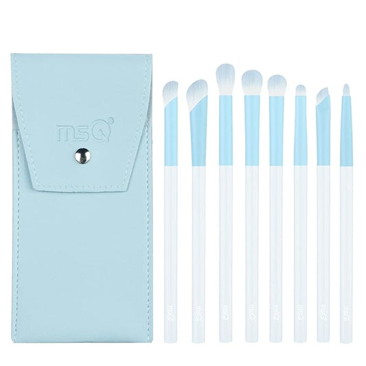 MSQ Eye Makeup Brushes 8pcs Eyeshadow Makeup Brushes Set with Bag Soft Synthetic Hairs for Eyeshadow, Eyeliner, Blending, Concealer, Nose Shadow, Blue