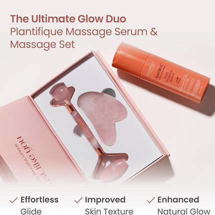 PLANTIFIQUE Face Roller and Gua Sha Rose Quartz Certified | Gifts | Guasha Tool for Face | Jawline Shaper | Your Skin Care Routine