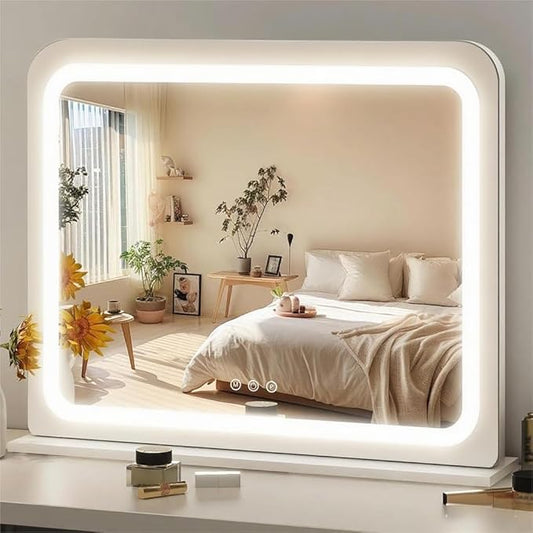 FENNIO 23" x 18" Vanity Mirror with Lights，LED Makeup Mirror，Hollywood Mirror with 3 Color Modes & Adjustable Brightness，Vanity Mirror White