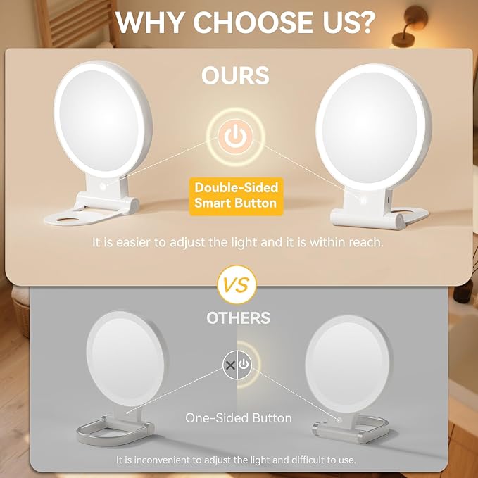 1X/30X Magnifying Mirror with Light, Double Sided Makeup Mirror with Adjustable 3 Color Light, 2000mAh Rechargeable Lighted Magnifying Mirrors with Tweezer, Foldable Travel Mirror with Rotation