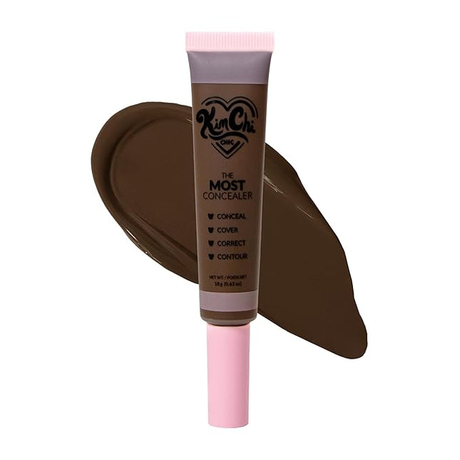 KimChiChic Beauty The Most Concealer | Full Coverage Water Resistant Multi-Use Concealer | Conceal, Correct, Contour & Highlight | Matte Satin Hybrid Finish | Brush Applicator, 0.63 oz, 19-Dark Choco
