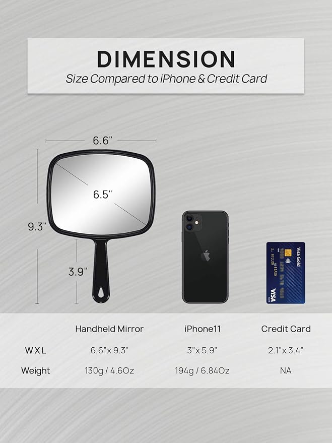 OMIRO Hand Mirror, All Black Handheld Mirror with Handle, 6.6" W x 9.3" L, Pack of 3