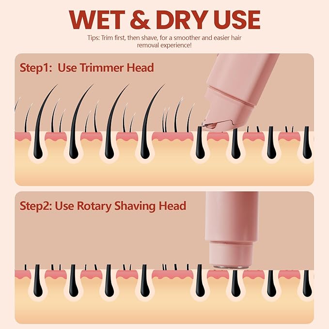 Electric Bikini Trimmer for Women - Dermave Bikini Shaver, Dual Head Shaver Women, 2-in-1 (Pink)