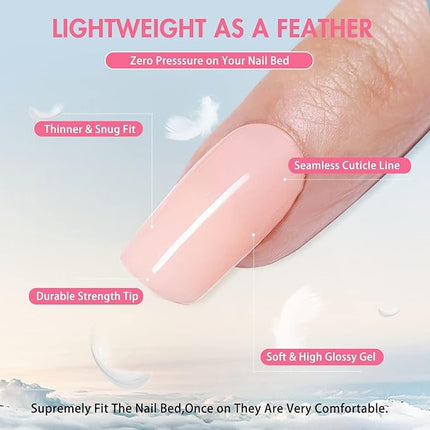 KXAMELIE Medium Coffin Nails - Press Ons, Glue Ons, Reusable 24 Fake Nails - Solid Color, Natural Thick, False Nails for Women