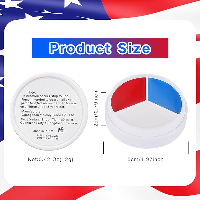 MEICOLY Red White and Blue Face Paint Palette,4th of July Accessories,4th of July Face Body Paint,4th of July Outfits for Women,Face Painting for Halloween SFX Clown Devil Spiderman Cosplay Makeup
