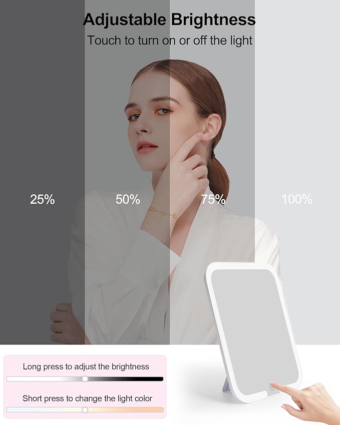 Chomeiu Makeup Bag with LED Mirror, Cute Cosmetic Bags Birthday Gifts for Girls Women, Makeup Train Case Artists Organizer Large Make Up Bags with Light Up Mirror 3 Color Lights, Pink Geometry