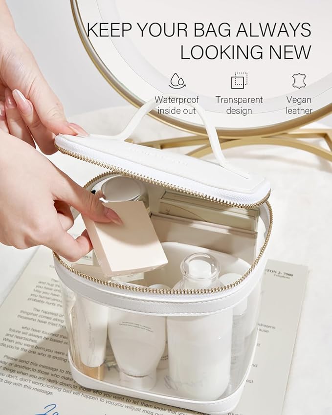 ROWNYEON Clear Makeup Case Toiletry Bag Multipurpose Travel Makeup Train Case Portable Cosmetic Organizer Transparent Storage Bag