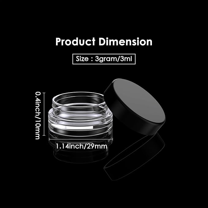 50 Pack 3 Gram Sample Containers with Lids, Small Plastic Cosmetic Jars, Makeup Travel Container Jar for Cream, Bead, Eye Shadow, Jewelry, Lotions, Powders, Glitters Lip Gloss with Labels,Spatulas