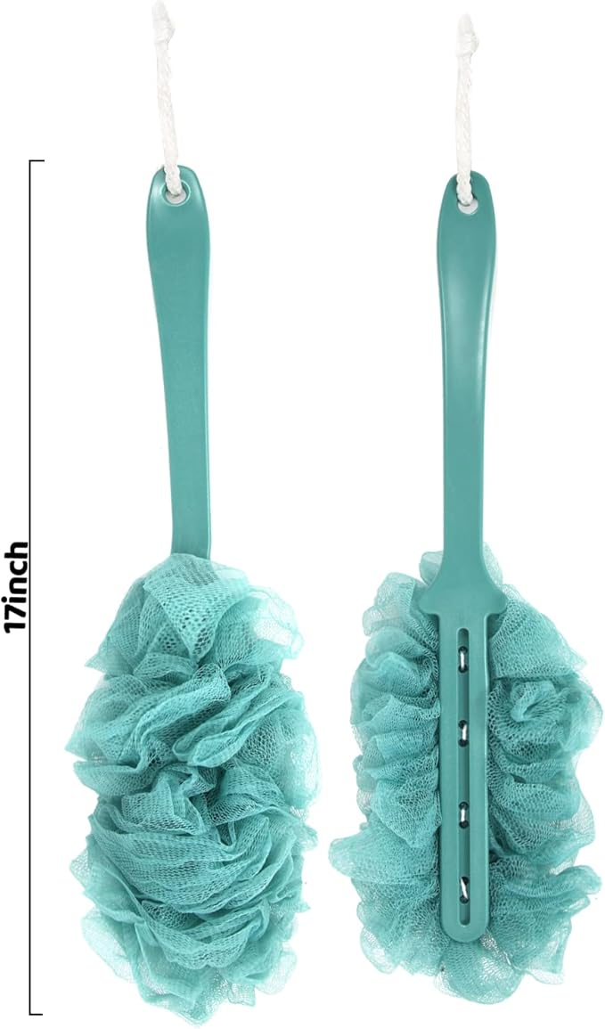 Back Scrubber for Shower, Qewro Loofah on a Stick as Shower Brush Exfoliating Body with Long Handle, Loofah Sponge Mens Loofah Bathing Accessories for Women (2Pack Blue) (2Pack Blue)