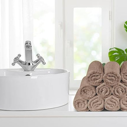Softolle 100% Cotton Washcloths 24 Pack (12x12 Inches) Soft, Highly Absorbent Washcloth, Face Towels, Wash Cloths for Face, Ring Spun, Bulk Pack (Taupe)