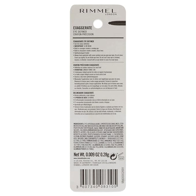 Rimmel London Exaggerate Waterproof Eye Definer Eyeliner, Highly Pigmented, Long-Wearing, Built-In Smudger, 230, Deep Ocean, 0.01oz