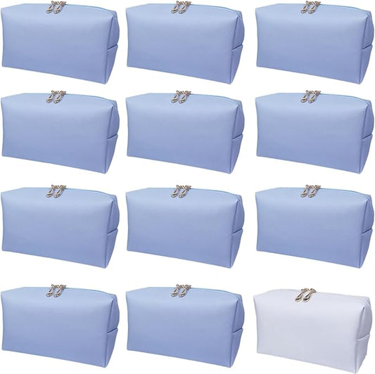 Bridesmaid Proposal Gifts Letter Cosmetic makeup bag bulk for Wedding Party Favors Bachelorette party decorations Toiletry Organizer Bag Makeup Case Gift (12, White&Dusty Blue)