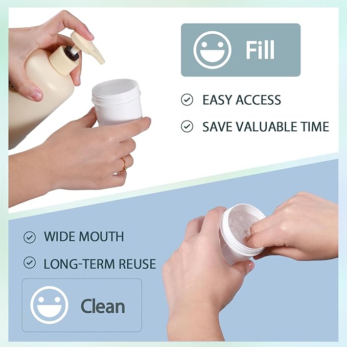 ASEVAT 6 Pack Airtight Plastic Jars, Leak-Proof Travel Size Jar | Refillable Cosmetic Containers for Creams, Lotions, TSA-Approved Clear Jars with Secure Lids (1.7oz, white)