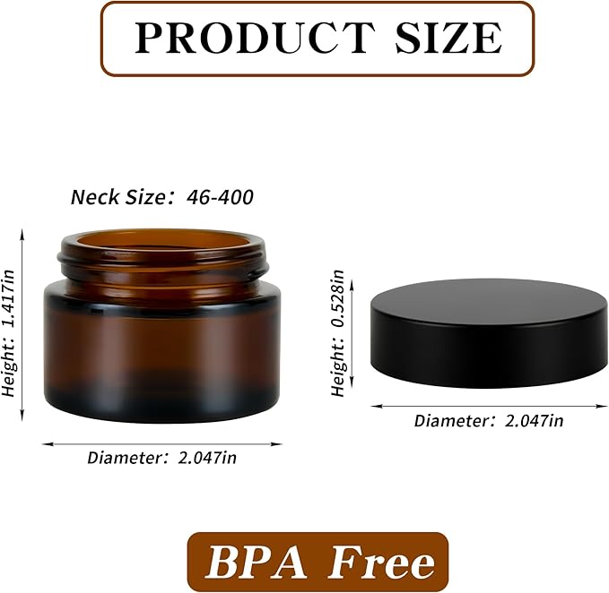 1 oz Reusable Amber Glass Container Jars 24 Pack with Wide-mouth Leak Proof Cap and Inner Pull-On Lid for Travel Storage Makeup, Face Creams, Body Lotions, DIY Crafts or Others