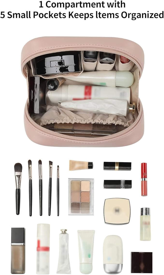 RIGHT AWAY Checkered Makeup Bag for Purse,Small Cosmetic Bag Organizer for Women, Travel Make Up Pouch Waterproof Toiletry Bag Cute Makeup Case for Travel Accessories(Pink Checkerboard)