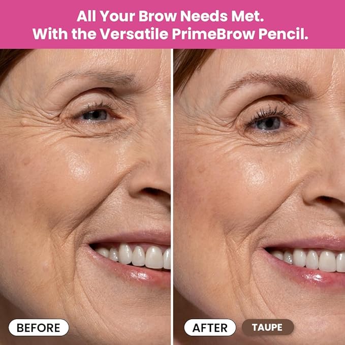 PrimeBrow Pencil for Mature Women – Ultra-Precise Tip for Natural, Hair-Like Strokes – Smudge-Proof & Long-Lasting Wear – Great for Thinning, Sparse, or Graying Brows (Taupe)