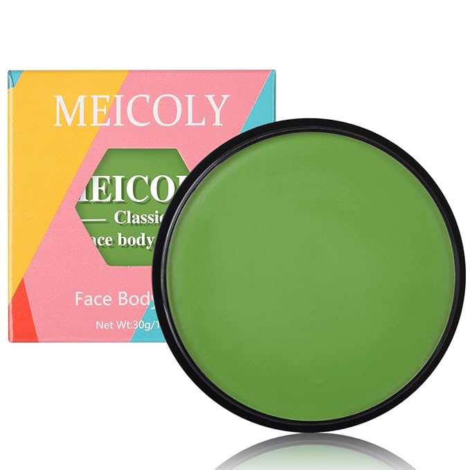 MEICOLY Light Green Face Body Paint,Washable St Patricks Day Face Paint Accessories,Green Makeup Face Painting for Adults and Kids,Hunting Hulk Gamora Face Paint,SFX Witch Cosplay Halloween Makeup