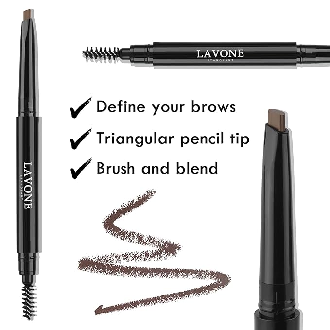 LAVONE Eyebrow Stamp Stencil Kit - Brow Stamp Trio with Waterproof Pencil, Pomade, 20 Stencils, Dual-ended Brush and Sponge Applicator - Ash Blonde