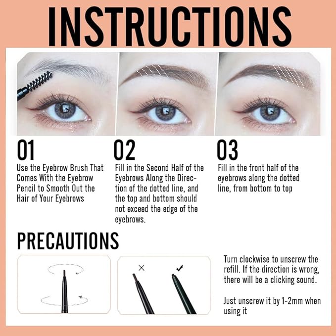 3 Pcs Brown Eyebrow Pencils for Women,with Spoolie Brush,Eyebrow Pencil Soft Textured,Waterproof Sweat-proof for Fills in Sparse Areas and Gaps Create a Natural Eye Brow,Vegan & Cruelty-Free