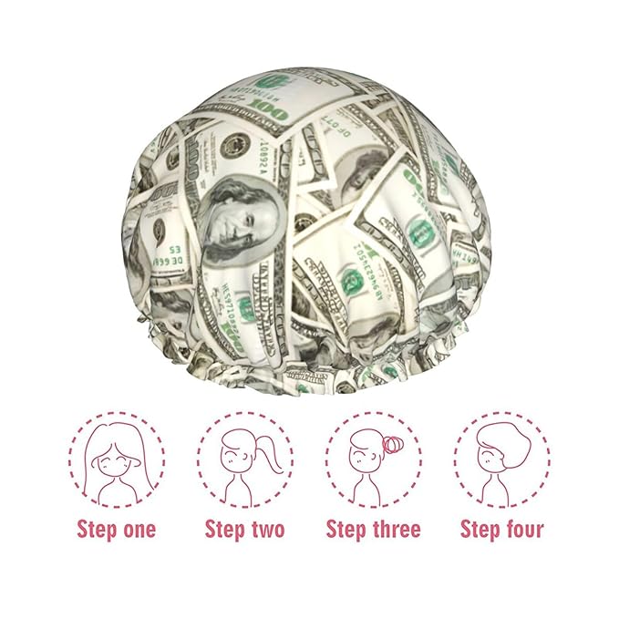 100 Dollar Money Shower Cap For Women Reusable Waterproof Double Layers Bath Cap Hair Protection Elastic Ladies Spa Salon Shower Hat
