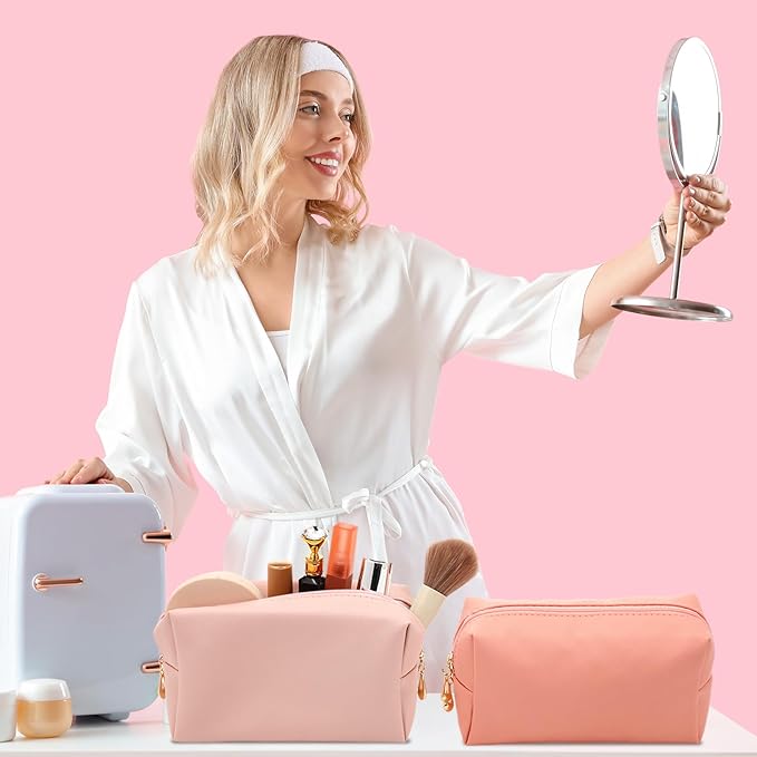 Sanwuta 9 Pcs Makeup Bags Bulk PU Double Zippers Cosmetic Bag Makeup Toiletry Pouch Portable Travel Organizers Case for Women Bachelorette Party End of The Year Bridesmaid Gift(Macaron Colors)